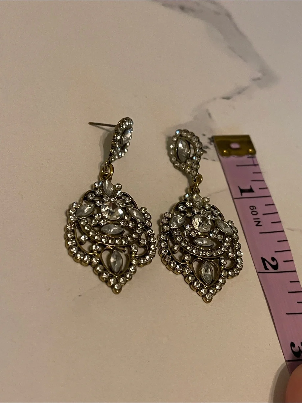 Fashion Jewelry Gold-Tone Clear Rhinestone Filigree Chandelier Earrings